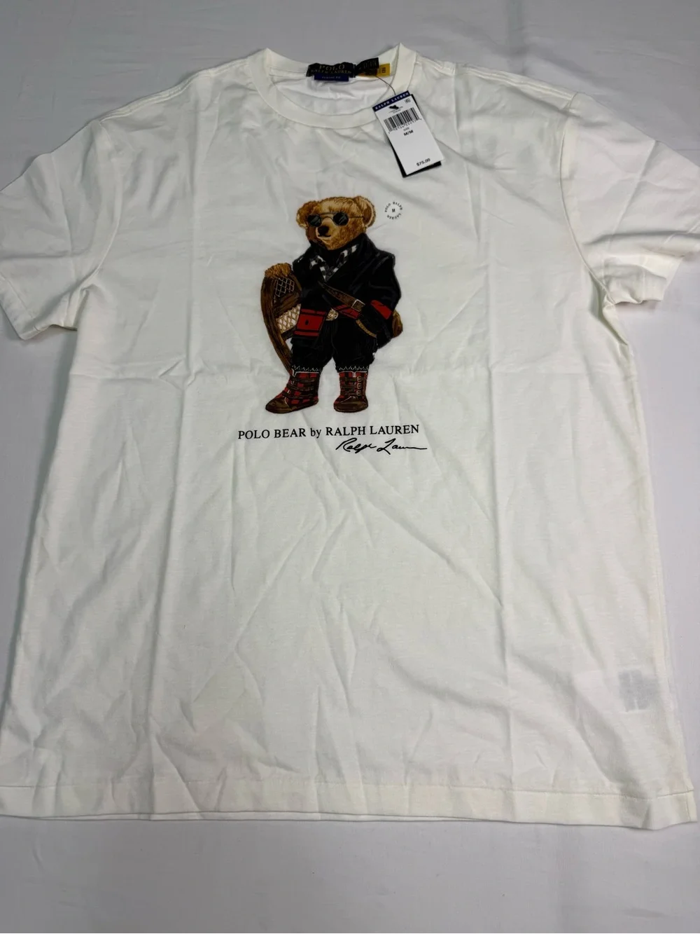 Polo Ralph Lauren Polo Bear T Shirt Cream White Size Medium 100% Cotton
